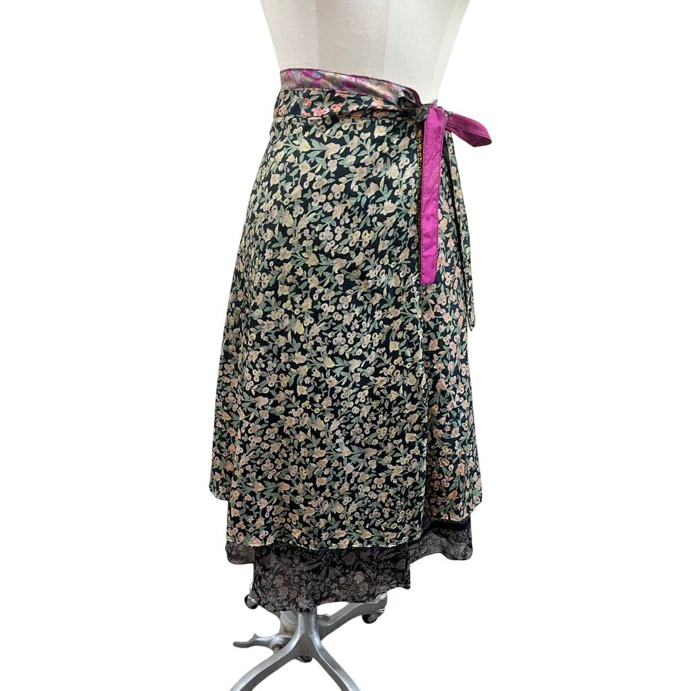 Reversible Silk Wrap Skirt Boho Festival Cottagecore One‎ Size Maxi